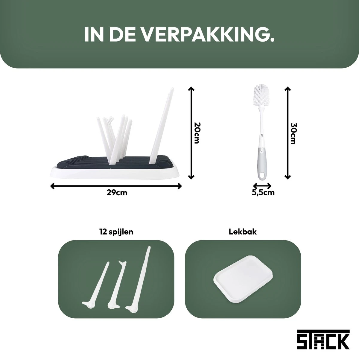 STACK Flessen Droogrek Met Flessenborstel | Zwart - Geschikt Voor Flessen En Doppen - Droogrek Voor Flessen - Baby Flessenrek - Afdruiprek Baby - Drying Rack - Babyfles Droogrek - Afdruiprek Fles Met Lekbak - Afdruiprek - Babyflessen - Flessenrek - Afbeelding 7