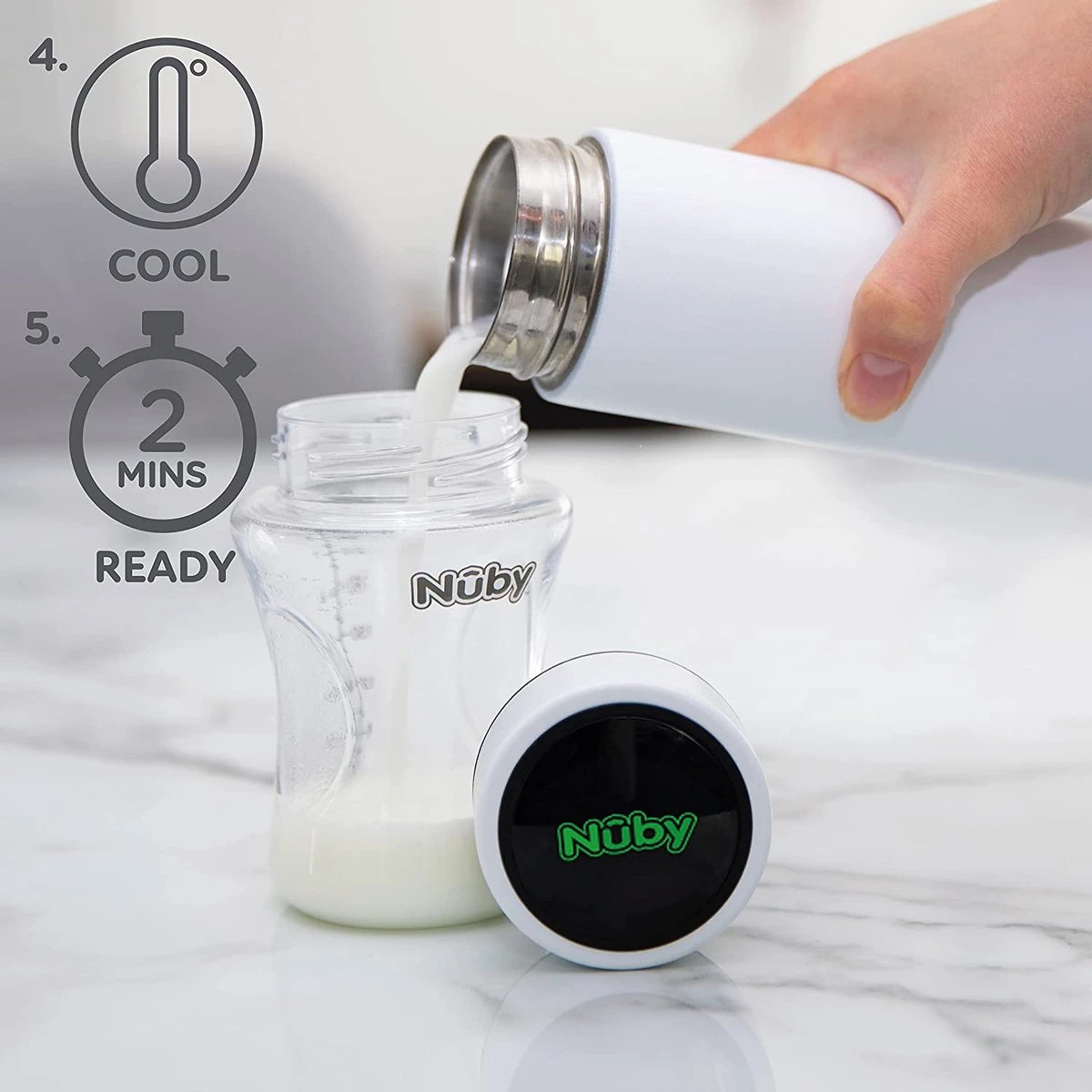 Nûby - RapidCool™ - Maak De Perfecte Flesvoeding Voor Je Baby - Flessenkoeler - Inclusief Melkpoederdispenser En Digitaal Deksel - Wit - Afbeelding 5