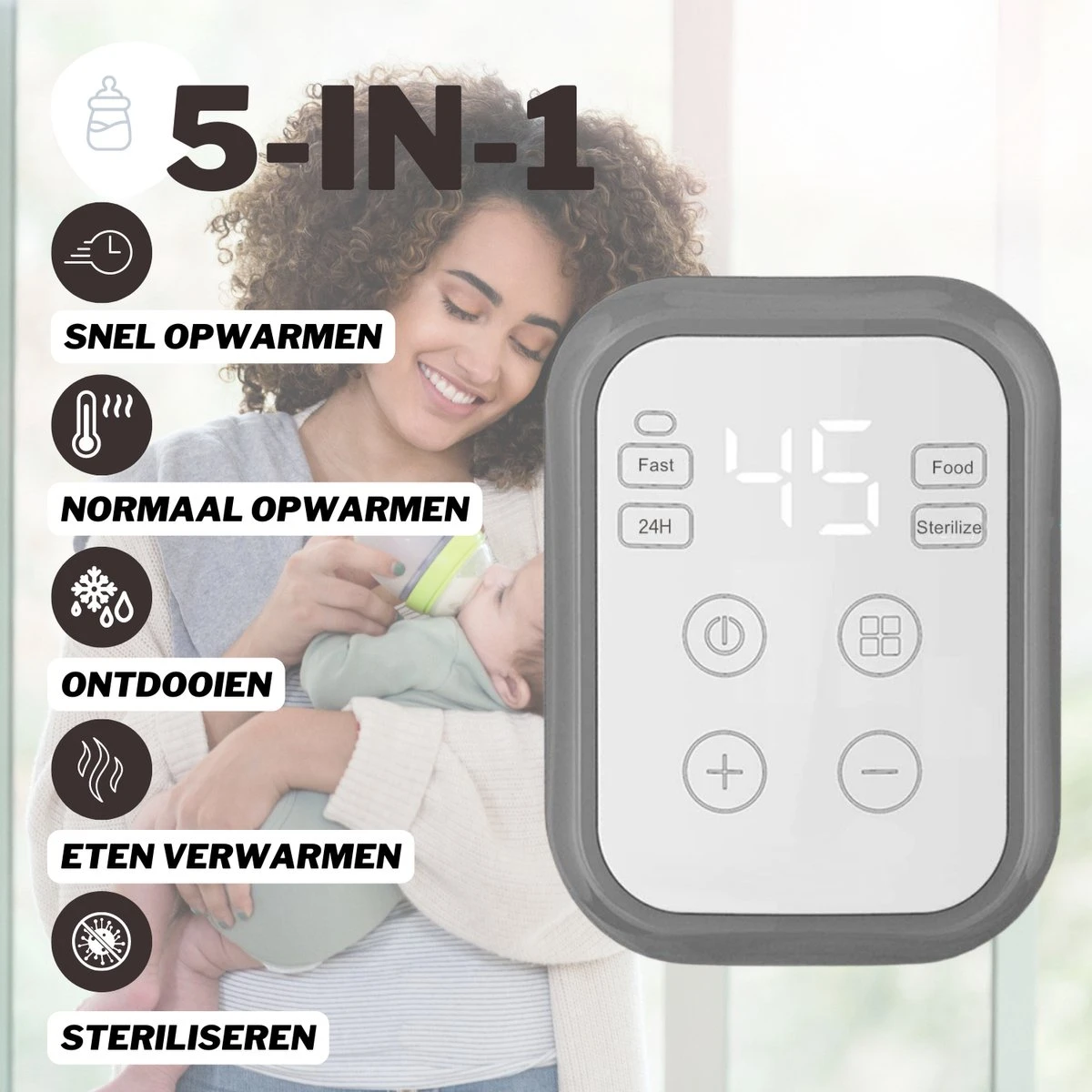 RYER Flessenwarmer 5 In 1 - LCD Scherm - Geschikt Voor Alle Babyflessen - Afbeelding 2