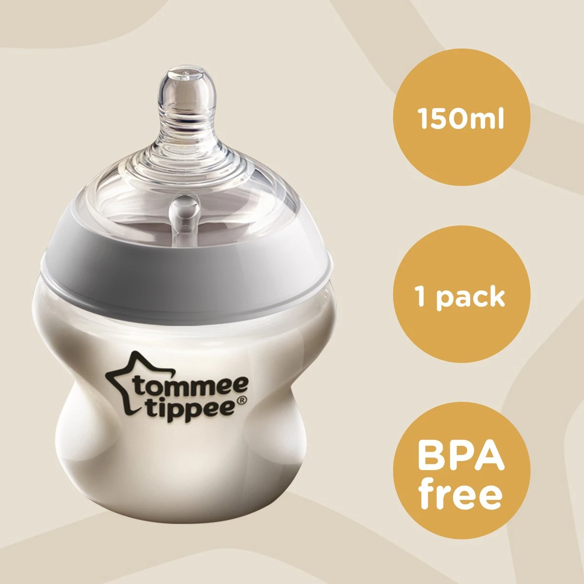 Tommee Tippee Closer To Nature - Zuigfles - Tepelspeen Met Langzame Uitstroomsnelheid En Anti-koliek Ventiel - 150 Ml -1 Stuk - Doorzichtig - Afbeelding 3