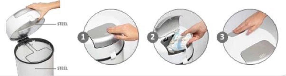 DiaperPail - Clear White - Luieremmer Met Speciale Luiersluis - Werkt Met Normale Vuilniszakken - Luxe Luieremmer - Geen Speciale Cassettes - Geen Geurtjes - Makkelijk Schoon Te Maken - Is Gemaakt Van Aluminium - Afbeelding 4