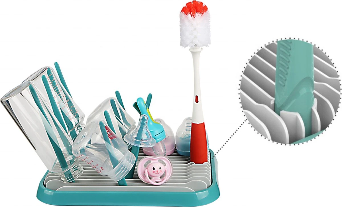 Nevi Afdruiprek Met Lekbak - Afdruipmat Voor 10 Flessen - Opvouwbaar Droogrek Babyfles - Inclusief Afwasborstel - Afbeelding 6