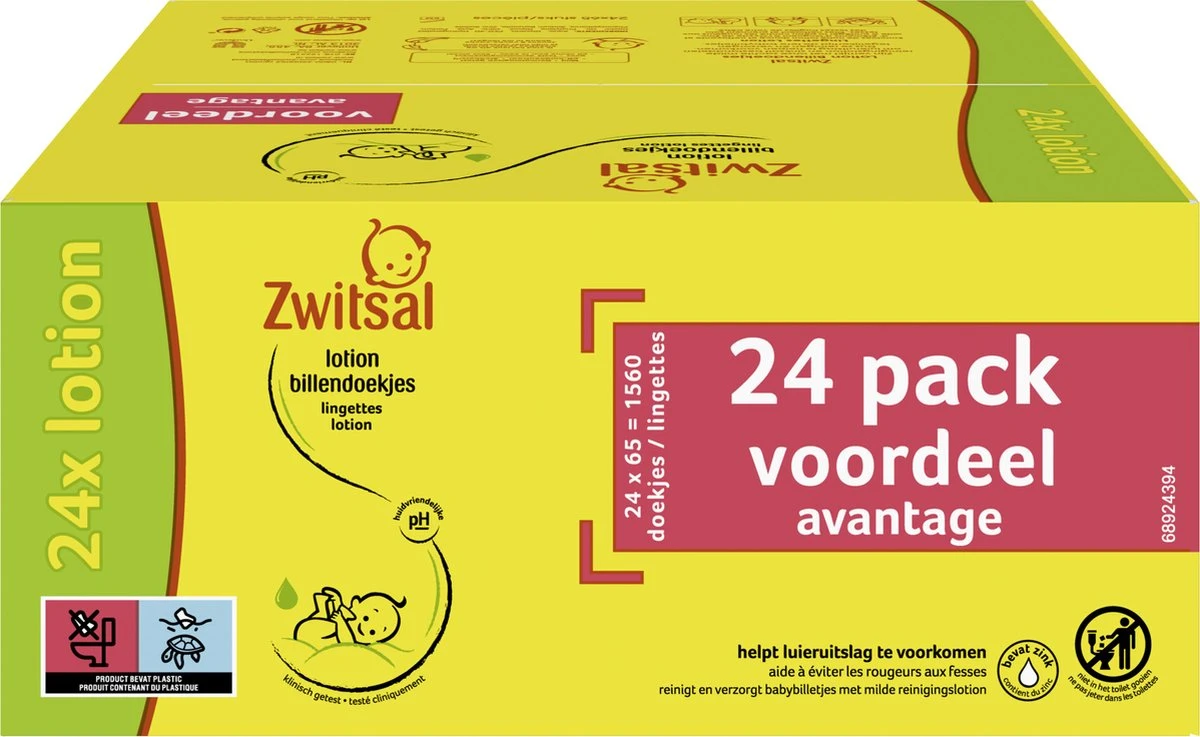 Zwitsal Lotion Billendoekjes Alcoholvrij - 1560 Doekjes - Voordeelverpakking - Afbeelding 3