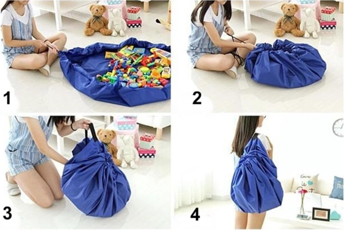 2 In 1 Speelgoed Opberg Kleed | Speelgoed Organizer | Speelmat Voor Kinderen | Opbergzak Speelkleed | Diameter 1.5 Meter | Kleur Groen - Afbeelding 4