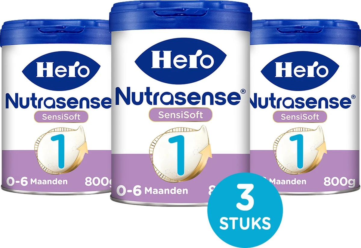 Hero Nutrasense SensiSoft Zuigelingenvoeding 1 - Flesvoeding Van 0 Tot 6 Maanden - 3 X 800 Gram - Met Melkvet - Palmolie Vrij - Afbeelding 4
