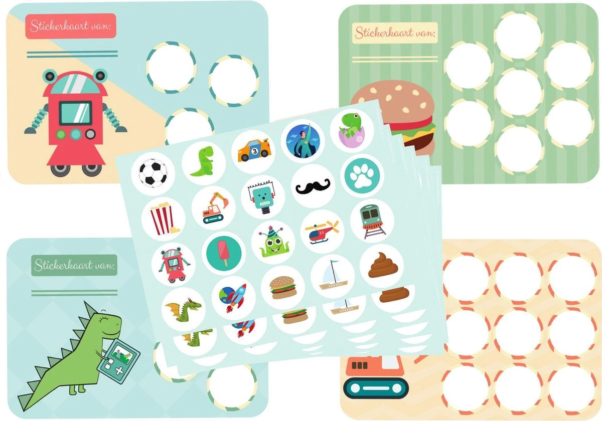 Beloningssysteem Jongen - Zindelijkheidstraining Kind - 20x Beloningskaart - 120 Stickers - Plasdiploma - Beloningsstickers