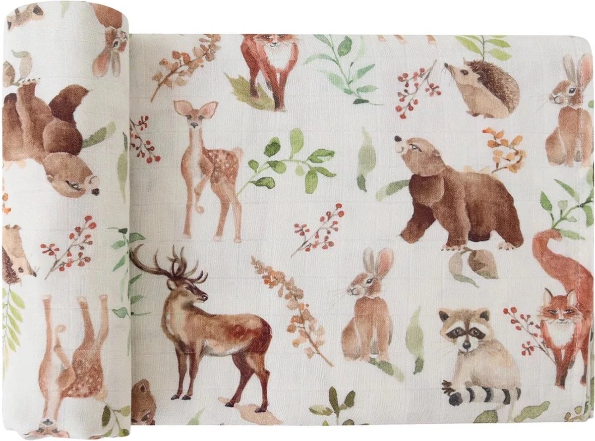 Hydrofiele Doek - Hydrofiele Doek XL - Bosdieren - 120x120cm - Multidoek - Hydrofiel - Swaddle - Hydrofiele Luier -XL - Bamboe - Hydrofieldoek - Hydrofieldoek Bosdieren - Omslagdoek Baby - Emmailloter