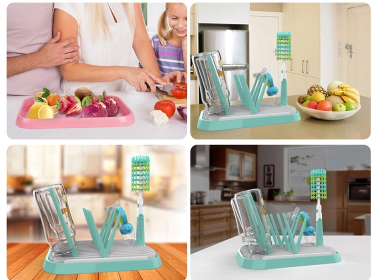 Nevi Afdruiprek Met Lekbak - Afdruipmat Voor 10 Flessen - Opvouwbaar Droogrek Babyfles - Inclusief Afwasborstel - Afbeelding 13