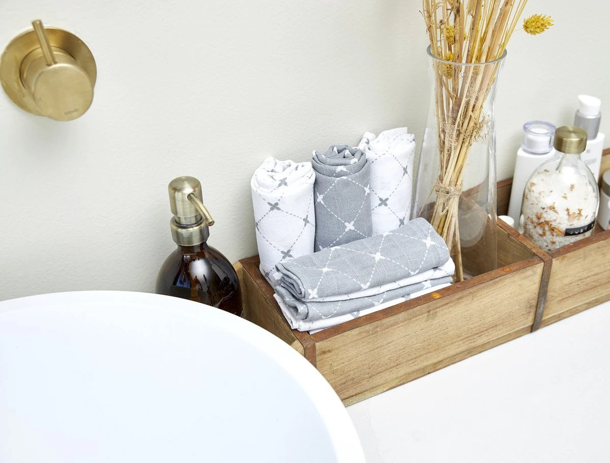 Meyco X Mrs.Keizer Louis Hydrofiele Doeken - 3-pack - Grijs - 70x70cm - Afbeelding 3