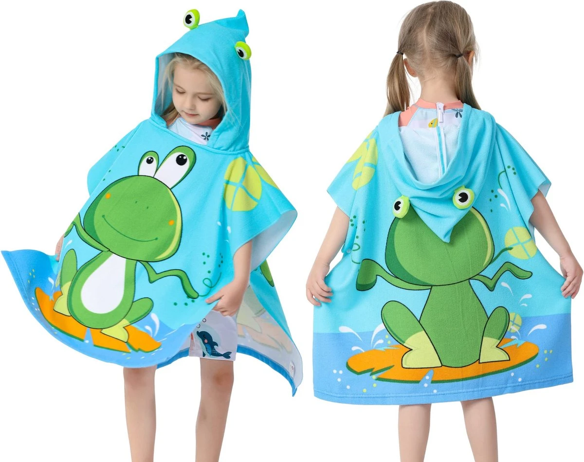 JAXY Badcape Baby - Badcape - Baby Badjas - Omslagdoek - Omslagdoek - Baby Handdoek Met Capuchon - Strandhanddoek - Badponcho - Poncho Handdoek - Microfiber - 60x90cm - Kikker - Afbeelding 2
