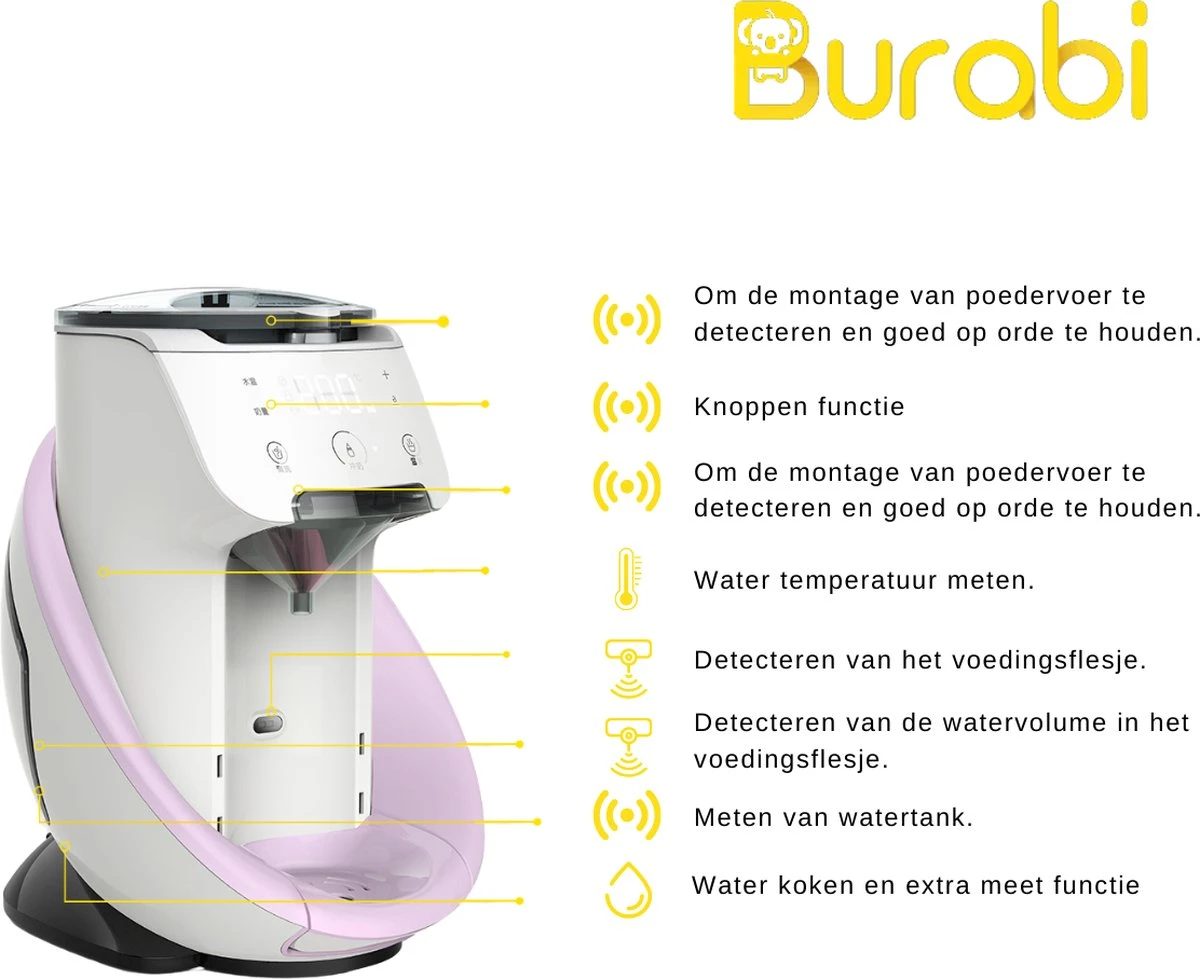 BURABI Automatische Baby Fles Maker | Fles Voeding Apparaat | Baby Senseo | Met App | Baby Verzorging | Baby Melk | Fles Bereiding | Babymelk | Baby Voeding - Afbeelding 5