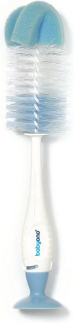 Baby Ono Wit/Blauw Flessenborstel Met Spons & Zuignap 728/01