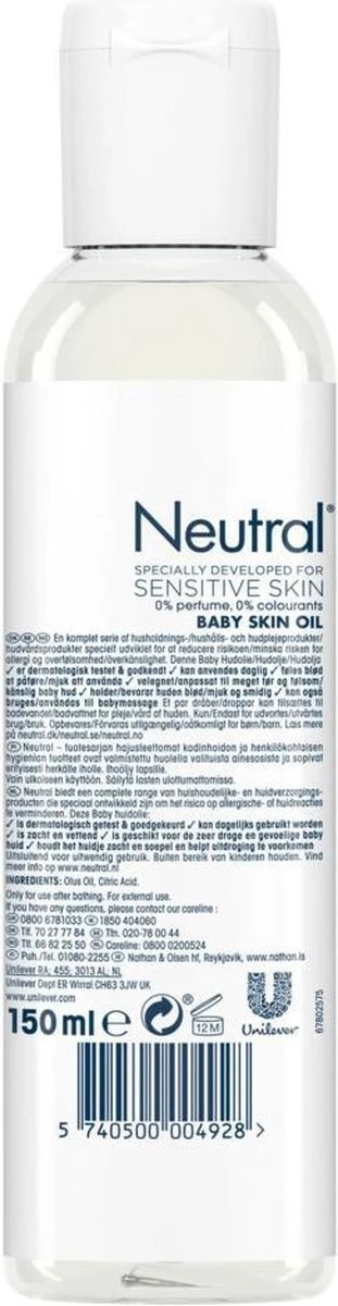 Neutral Baby Parfumvrij Huidolie Voor De Gevoelige Babyhuid 150 Ml - Afbeelding 8