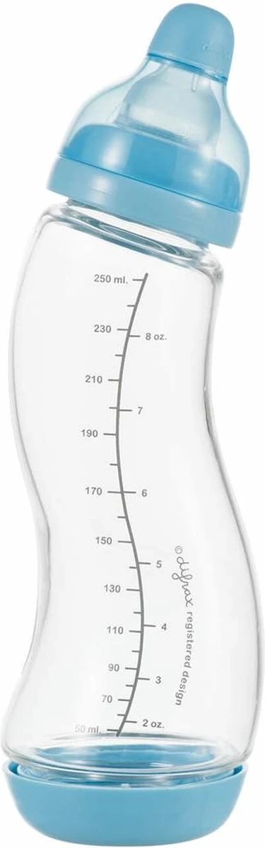 Difrax Glazen Babyfles 250 Ml Natural - Anti-Colic - Blauw - 1 Stuk