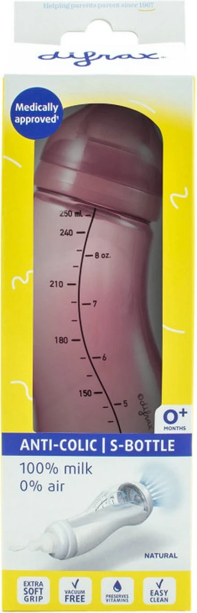 Difrax - S-Fles Natural - Babyfles Raspberry - 0+ Maanden - 250ml - Afbeelding 3