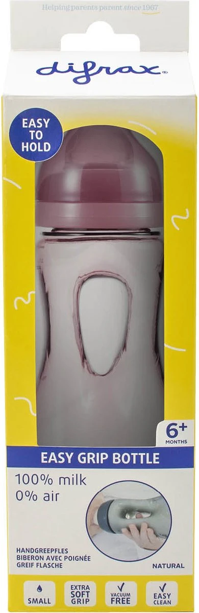 Difrax Handgreep Babyfles 240 Ml Natural - Anti-Colic - Raspberry/|Roze - Afbeelding 5