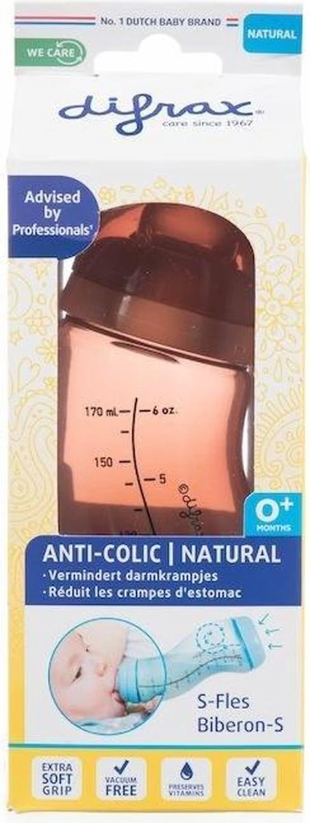 Difrax Anti-Colic S-Babyfles Natural - 170 Ml - Brick/Roodbruin - Afbeelding 8