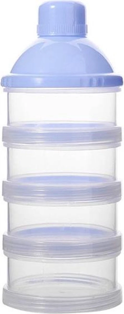 Merkloos Melkpoeder Doseerdoosje - BPA Vrij - Blauw - 4 Lagen -Melkpoeder Toren - Babypoeder Bewaarbakje - Reisbox - Dispenser - Poedertoren