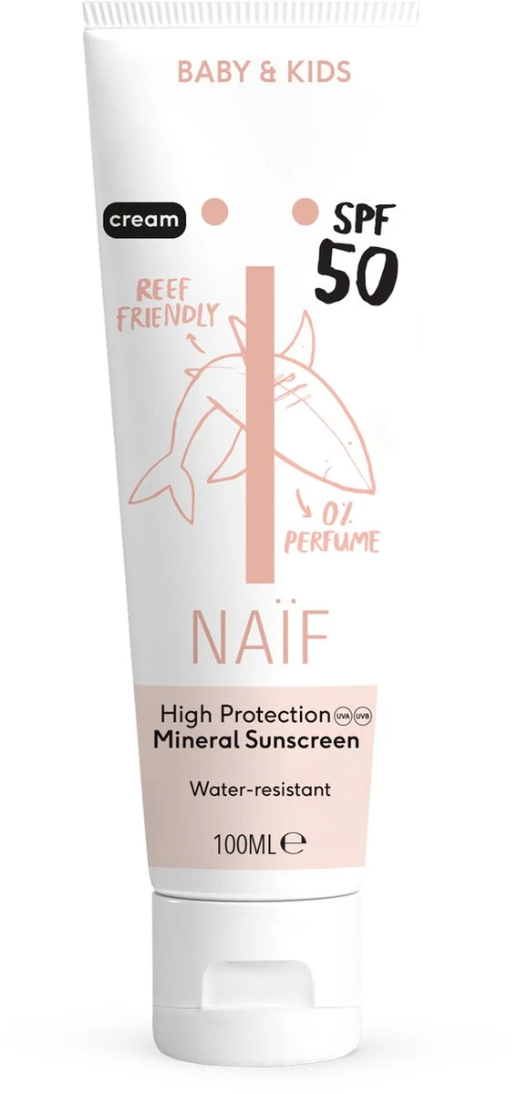 Naïf Zonnebrand Crème SPF50 - 100ML - Zonder Parfum - Baby & Kids - Met Natuurlijke Ingrediënten
