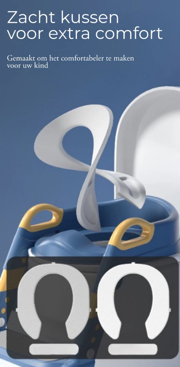 WC Verkleiner- WC Verkleiner Met Trapje- Extra Veilig- Opvouwbaar- Verstelbaar - Grijs & Wit - Toilet Trainer Voor Kind En Peuter - Afbeelding 2