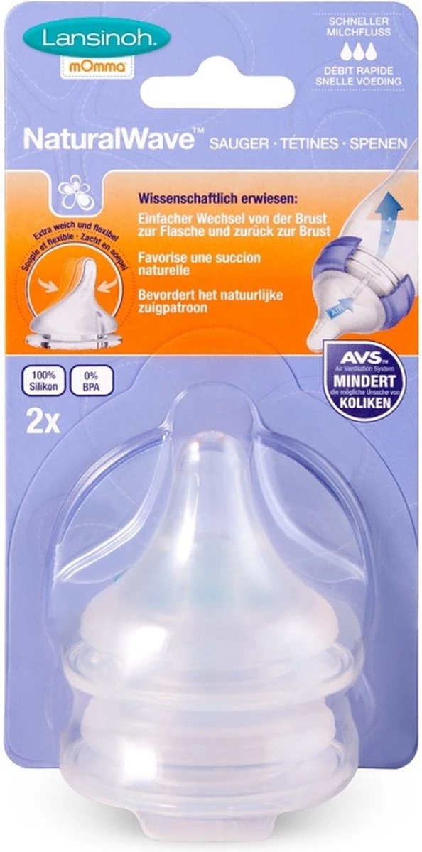 Lansinoh - Speen Snelle Toevoer - Natural Wave - 2 Stuks - 6 Mnd+ - Afbeelding 3