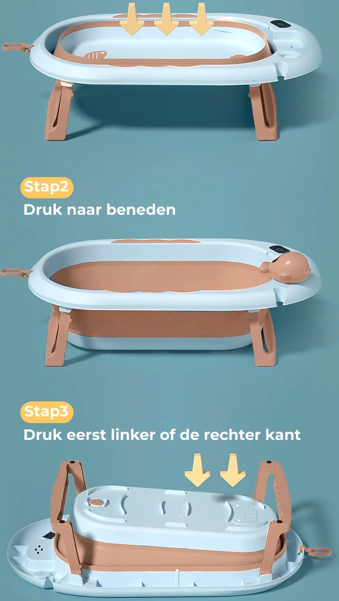 Babybadje 3 In 1 Opvouwbaar - Inclusief Badkussen - Thermometer Ingebouwd - Model 2023 - Roze - Afbeelding 4