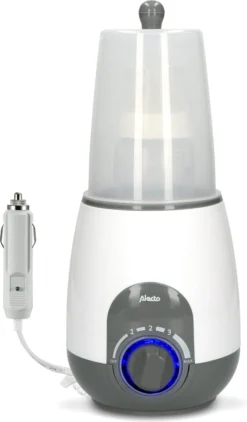 Alecto BW-512 CAR+ - Flessenwarmer 500W - Snelle Opwarming En Sterilisatie Thuis En Onderweg - Geleverd Met 12V Auto Adapter En Stoomkap - Wit