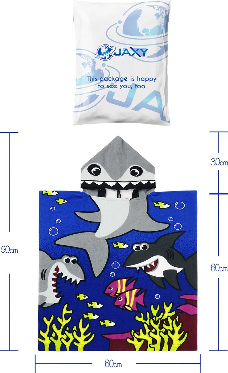 JAXY Badcape Baby - Badcape - Baby Badjas - Omslagdoek - Omslagdoek - Baby Handdoek Met Capuchon - Strandhanddoek - Badponcho - Poncho Handdoek - Microfiber - 60x90cm - Haai Donkerblauw - Afbeelding 3