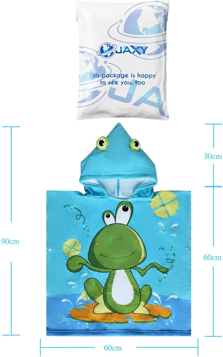 JAXY Badcape Baby - Badcape - Baby Badjas - Omslagdoek - Omslagdoek - Baby Handdoek Met Capuchon - Strandhanddoek - Badponcho - Poncho Handdoek - Microfiber - 60x90cm - Kikker - Afbeelding 3