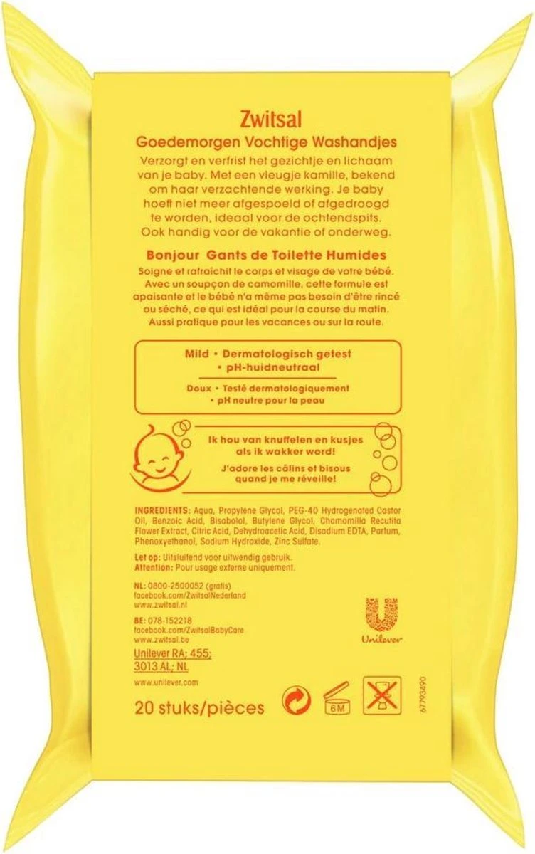 Zwitsal Goedemorgen Baby Vochtige Washandjes - 20 Stuks - Afbeelding 2