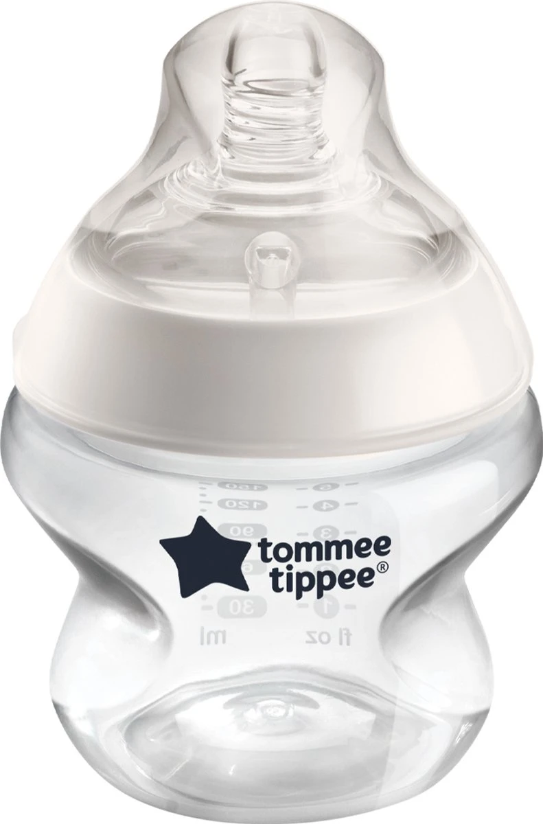 Tommee Tippee Closer To Nature - Zuigfles - Tepelspeen Met Langzame Uitstroomsnelheid En Anti-koliek Ventiel - 150 Ml -1 Stuk - Doorzichtig