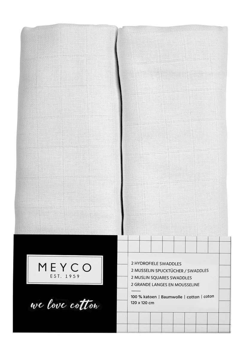 Meyco Uni Swaddle - 2-pack - Hydrofiel - White - 120x120cm - Afbeelding 5