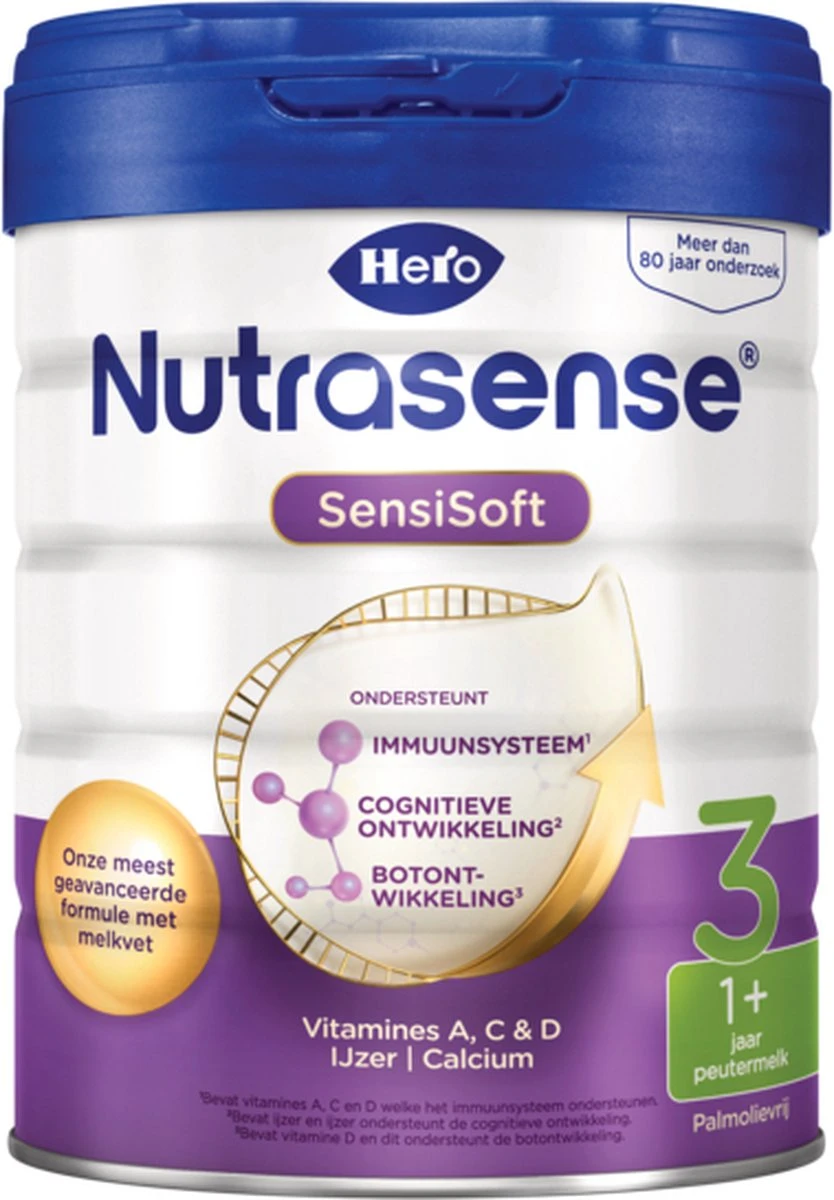 Hero Nutrasense SensiSoft Peutermelk 3 - Flesvoeding Vanaf 1 Jaar - 3 X 700 Gram - Met Melkvet - Palmolie Vrij - Afbeelding 5
