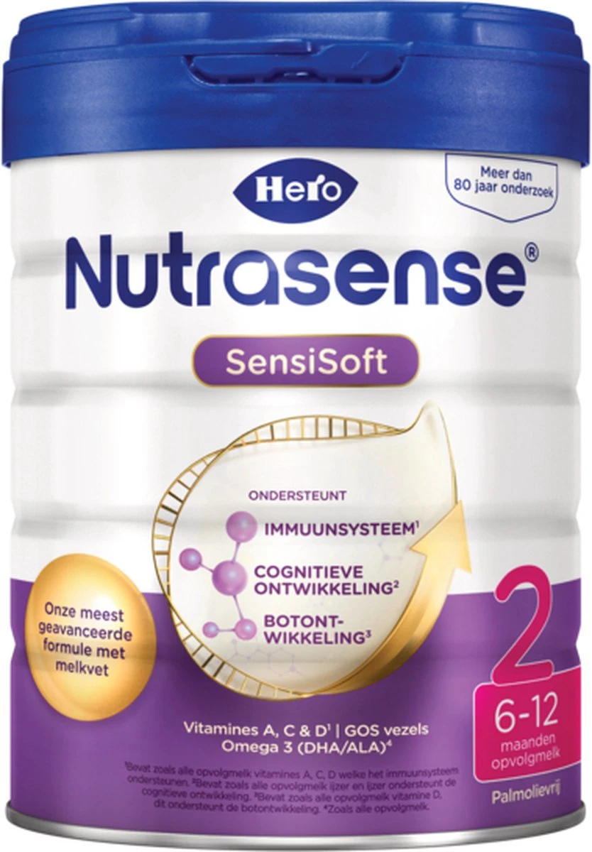 Hero Nutrasense SensiSoft 2 Opvolgmelk 6 Tot 12 Maanden - 3 X 800gram - Met Melkvet - Palmolie Vrij - Afbeelding 3