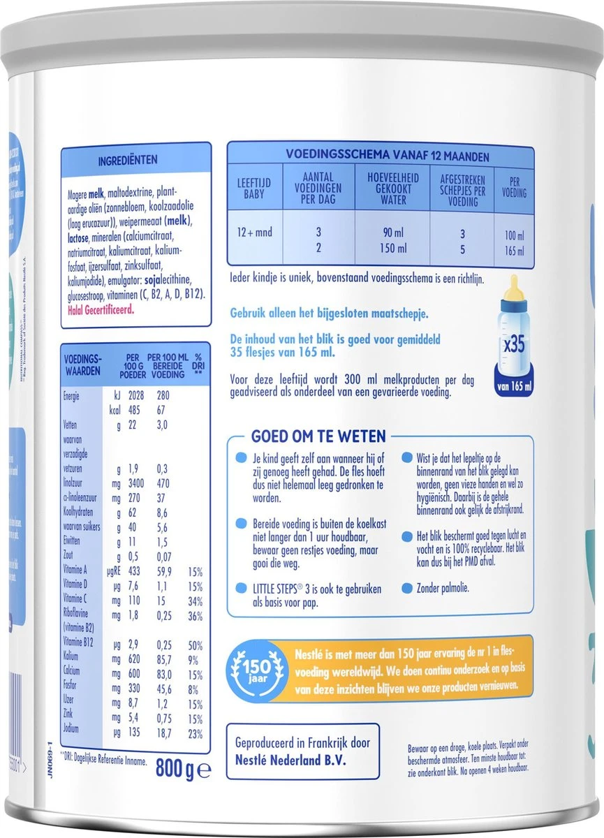 Little Steps Standaard 3 Flesvoeding - Vanaf 12 Maanden - 2 X 800 Gram - Afbeelding 7