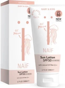Naïf Zonnebrand Lotion Parfumvrij - Baby & Kids - SPF 50 - 200ml - Met Natuurlijke Ingrediënten