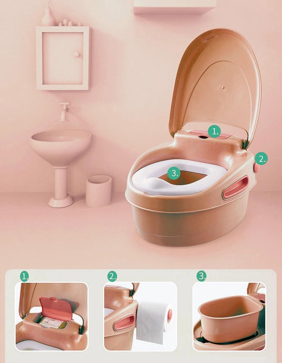 Housie 3-in-1 Plaspotje – Plaspotje Kind – Potje Peuter – Potje Met Deksel – WC Potje Peuter – WC Verkleiner – Opstapje - Roze - Afbeelding 2