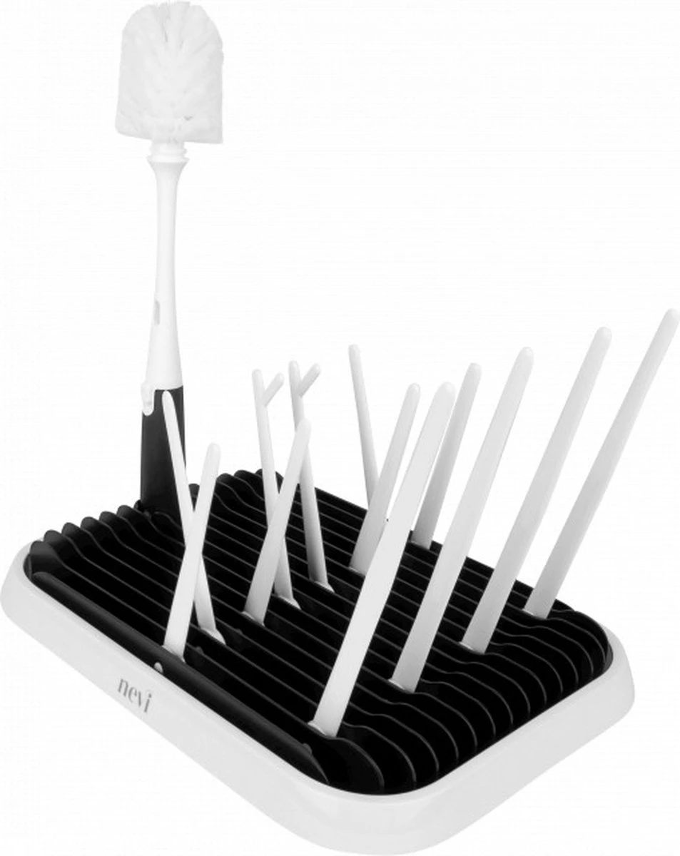 Nevi Afdruiprek Met Lekbak - Afdruipmat Voor 10 Flessen - Opvouwbaar Droogrek Babyfles - Inclusief Afwasborstel - Afbeelding 3