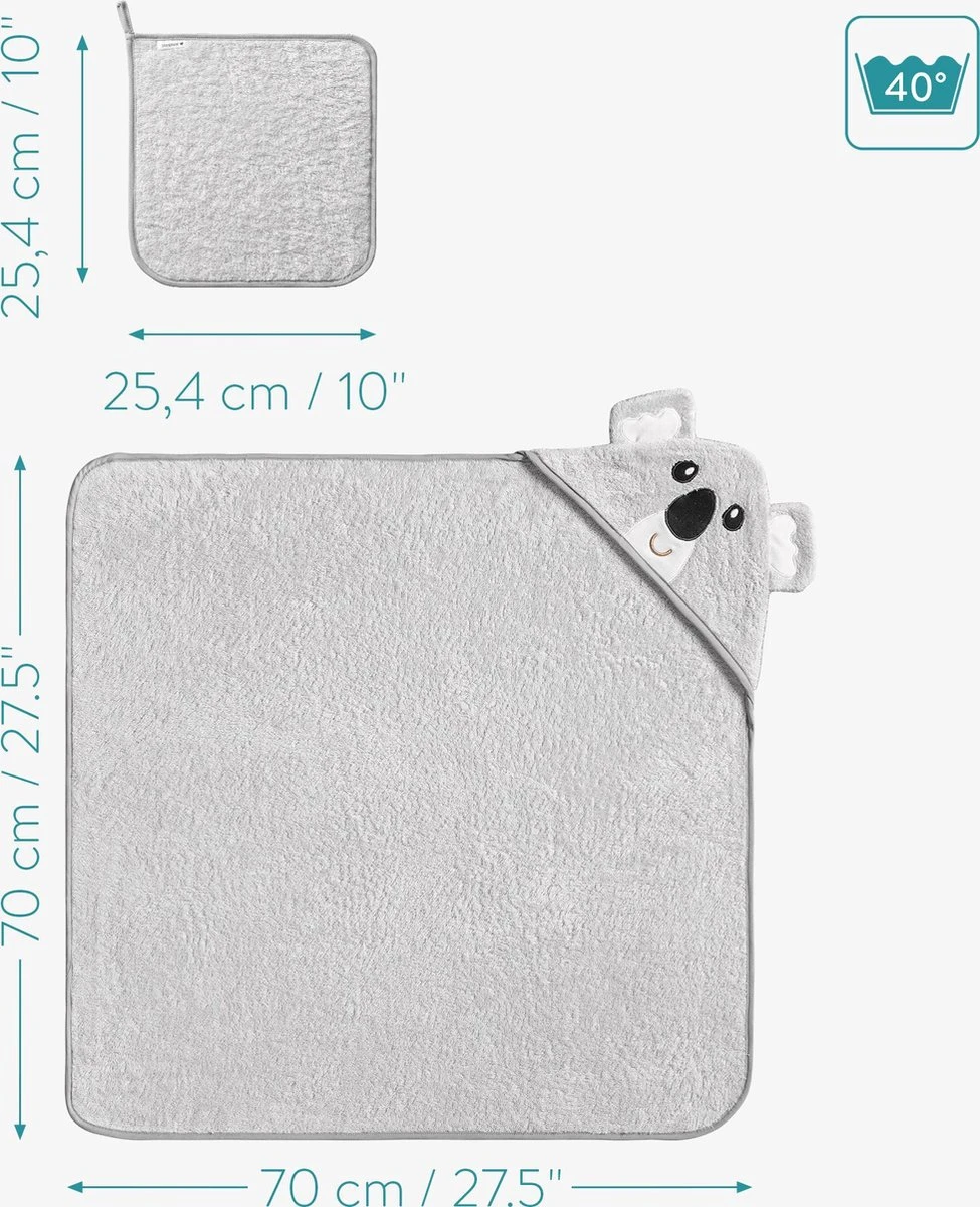 Navaris Badcape Met Capuchon Voor Baby - Set Met Badcape En Washandje - 100% Bamboe - Voor Baby's Van 0-12 Maanden - Oeko-tex Gecertificeerd - Koala - Afbeelding 5