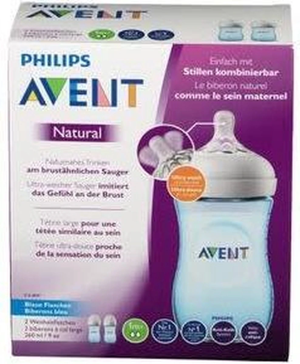 Philips Avent Natural Babyfles - SCF035/27 Babyfles (1m+) Voor Langzame Toevoer - 2x - Afbeelding 2