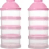 Merkloos Melkpoeder Doseerdoosje - Set Van 2 - BPA Vrij - Roze - 4 Lagen -Melkpoeder Toren - Babypoeder Bewaarbakje - Reisbox - Dispenser - Poedertoren